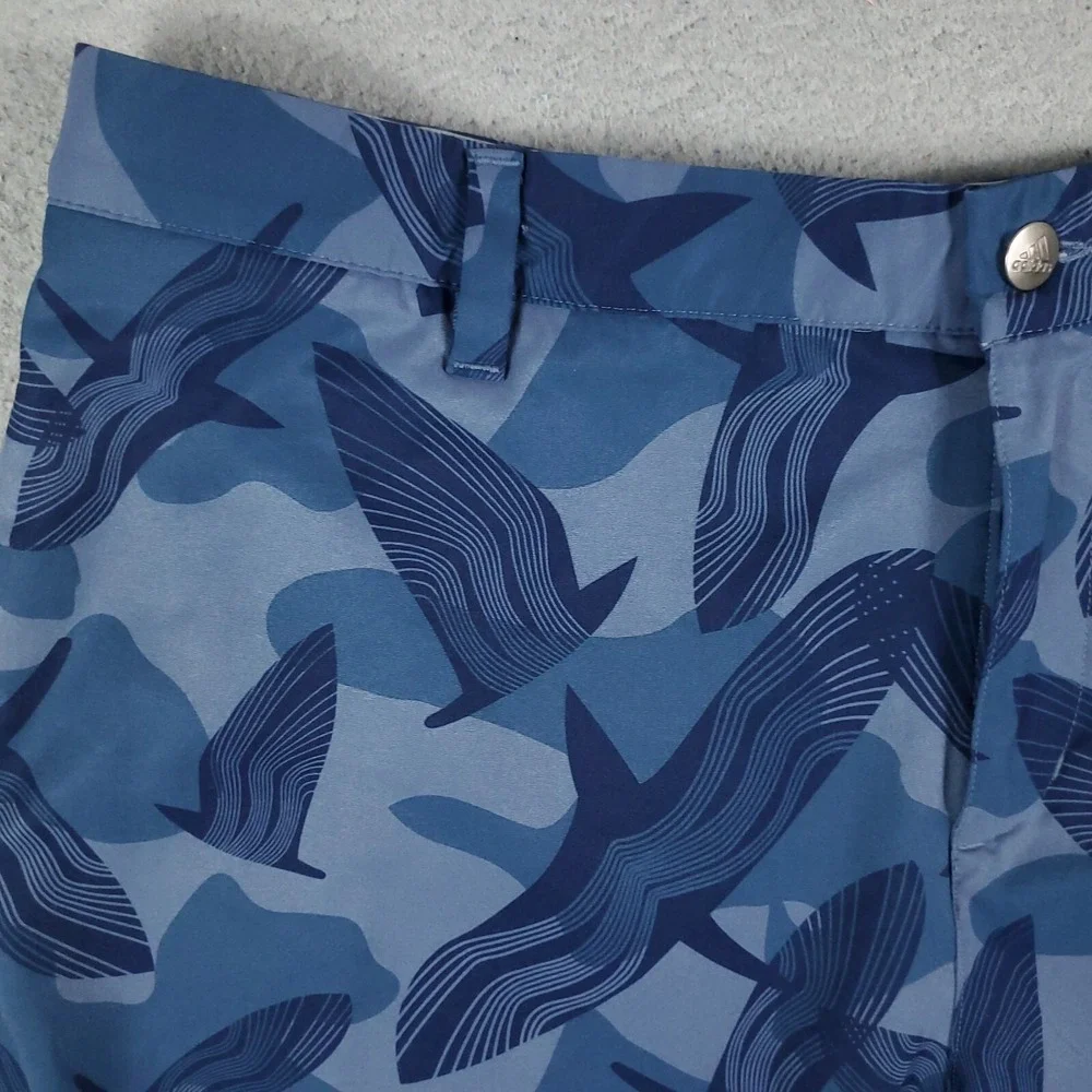 Adidas Shorts Mens Waist Size 34 Blue Bird Print Casual Flat Front Chinos